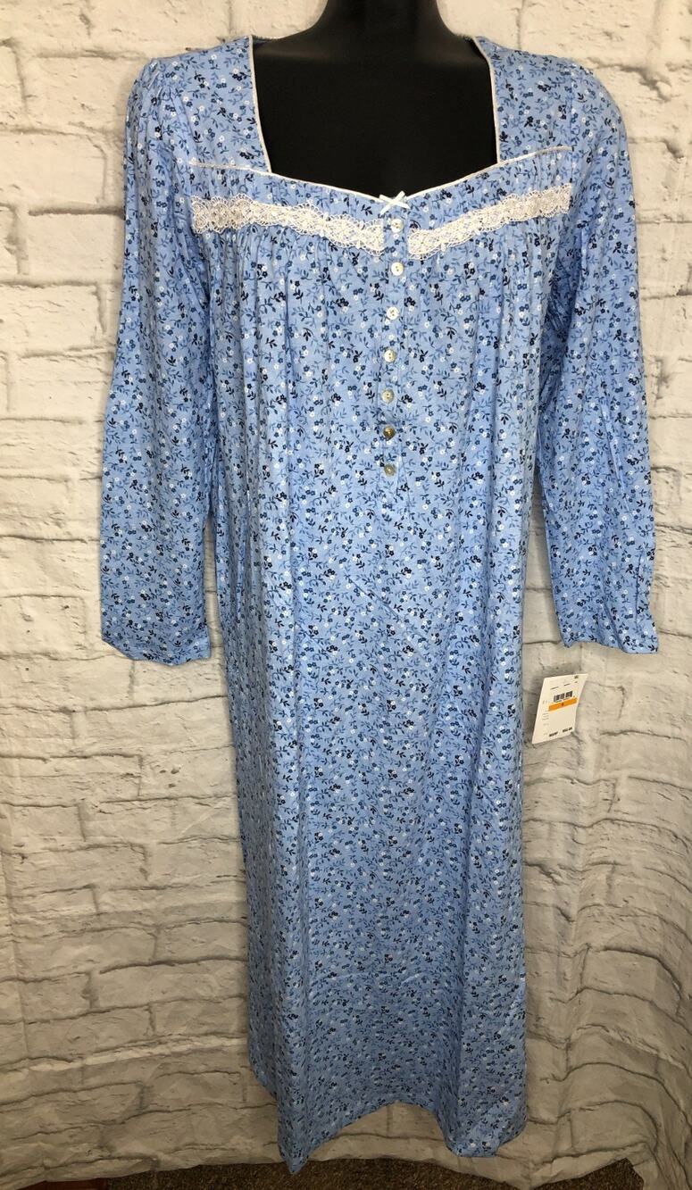 Eileen West C5825076 Blue Ditsy Floral Cotton Long Sleeve Nightgown Size Small